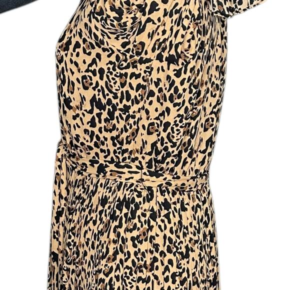 J CREW Tan Brown Leopard Patterned Pleated Midi Dress Women's Size 6 Belted Chic - Picture 4 of 7